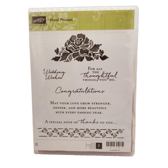 Stampin Up Floral Phrases Cling Stamp Set Unmounted Occasions Wedding Congrats - Picture 1 of 4